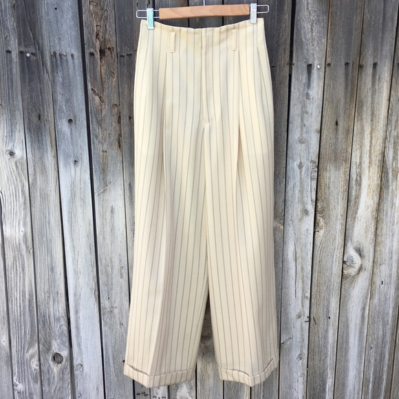 Ralph Lauren Blue Label Vintage Y2K High Rise Striped Wide Leg Pants Cream Blue - Picture 16 of 16